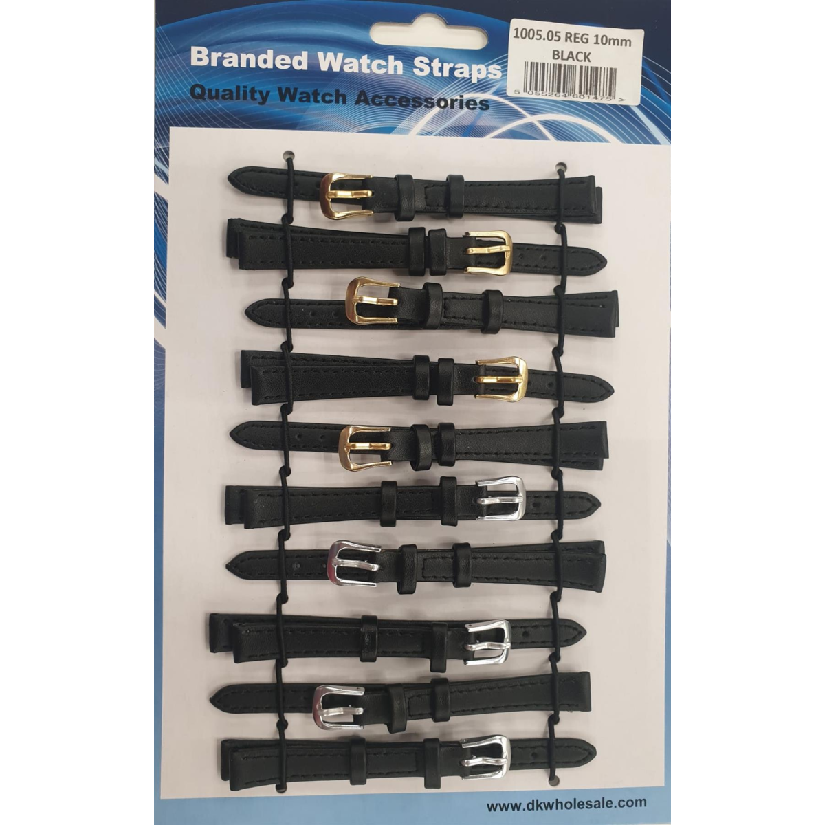 Black Leather Watch Straps, Pack of 10, 10mm