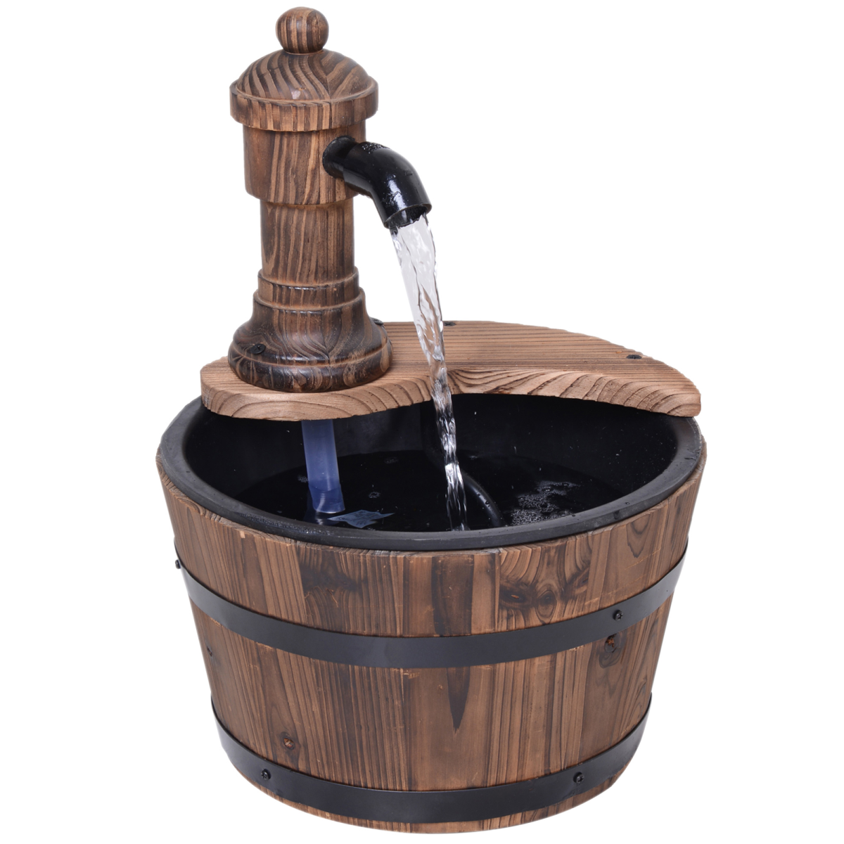 Outsunny Rustic Wooden Barrel Water Fountain with Electric Pump, Garden Planter and Ornament