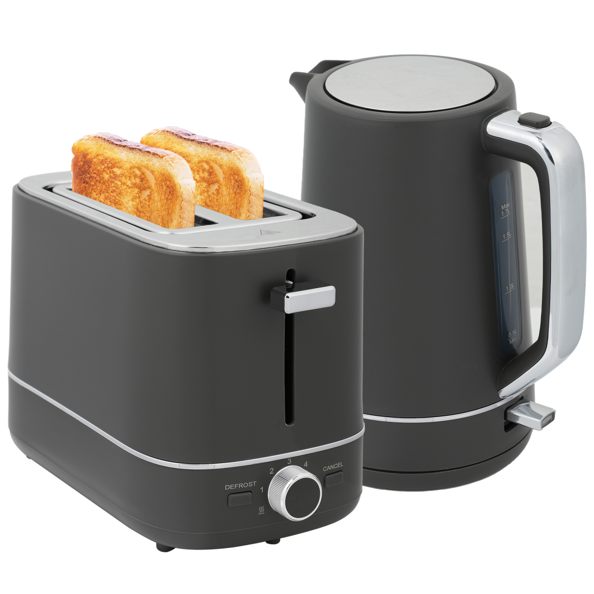 HOMCOM Grey 1.7L Fast Boil Kettle and 2-Slice Toaster Set