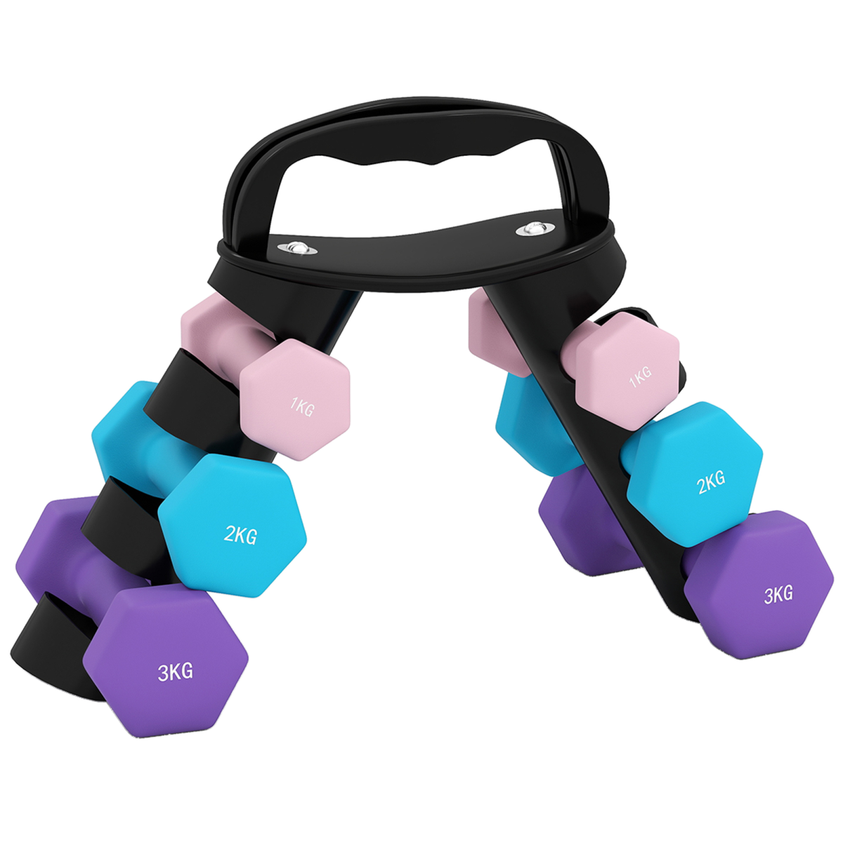 SPORTNOW 6-Piece Dumbbell Set with Storage Rack, 1kg-3kg, Pink