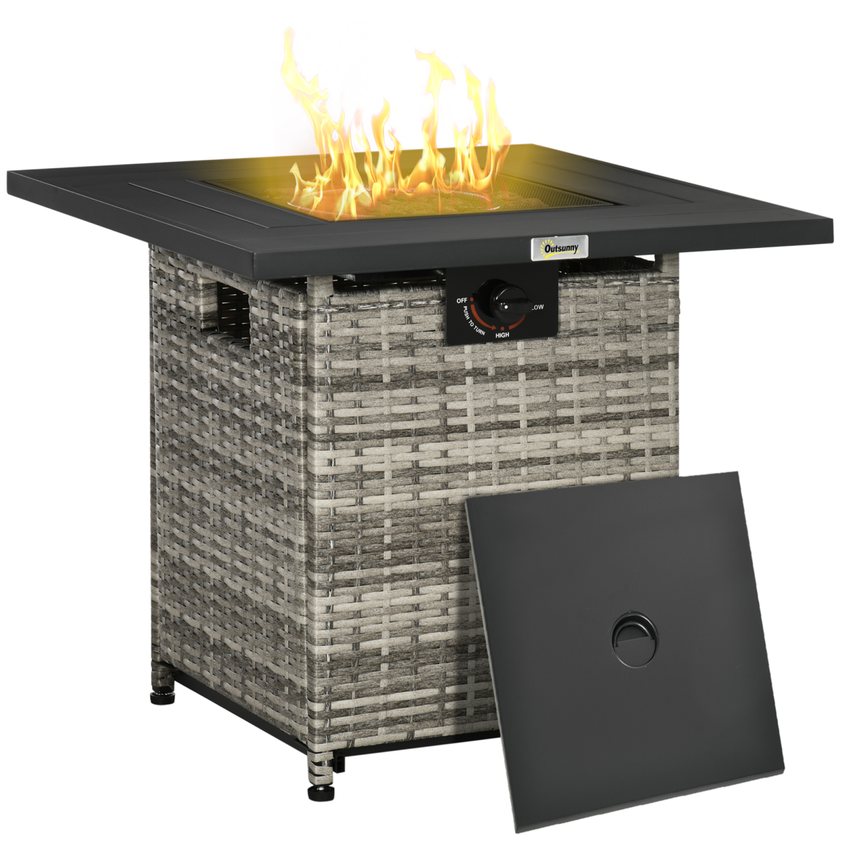 Outsunny Gas Fire Pit Table, 40,000 BTU, Rain Cover & Mesh Lid