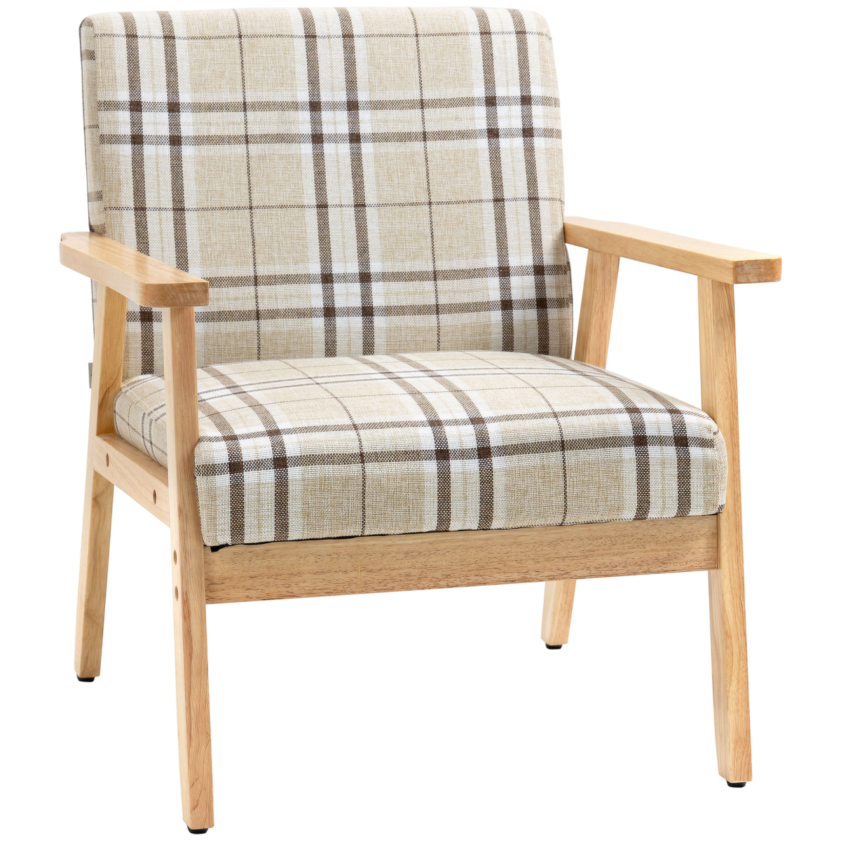 HOMCOM Modern Upholstered Linen-Feel Accent Chair Beige