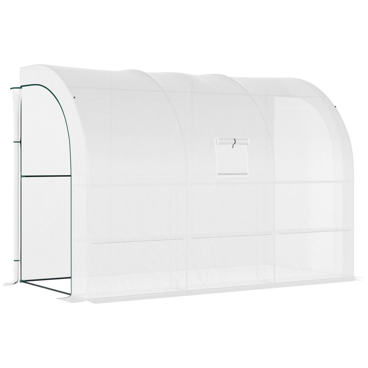 Plant Greenhouse Lean-To with Shelves, Zipper Doors, White, 300 x 150 x 213 cm