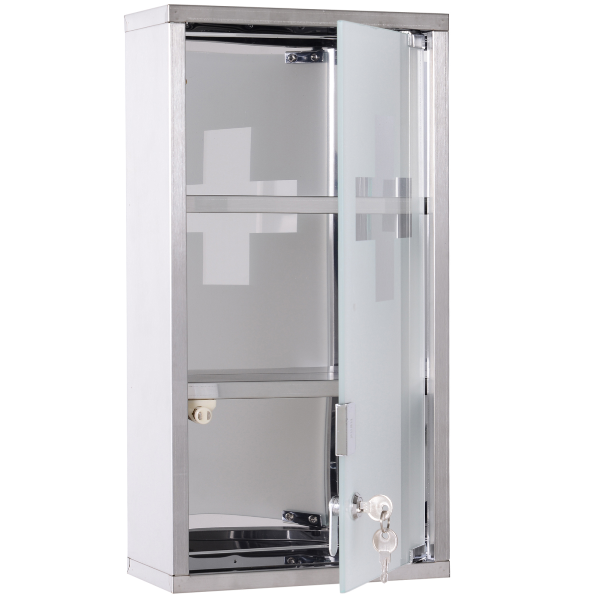 Wall Mounted Stainless Steel Medicine Cabinet with Lockable Security Glass Door, 2 Shelves, 48 x 25 x 12 cm