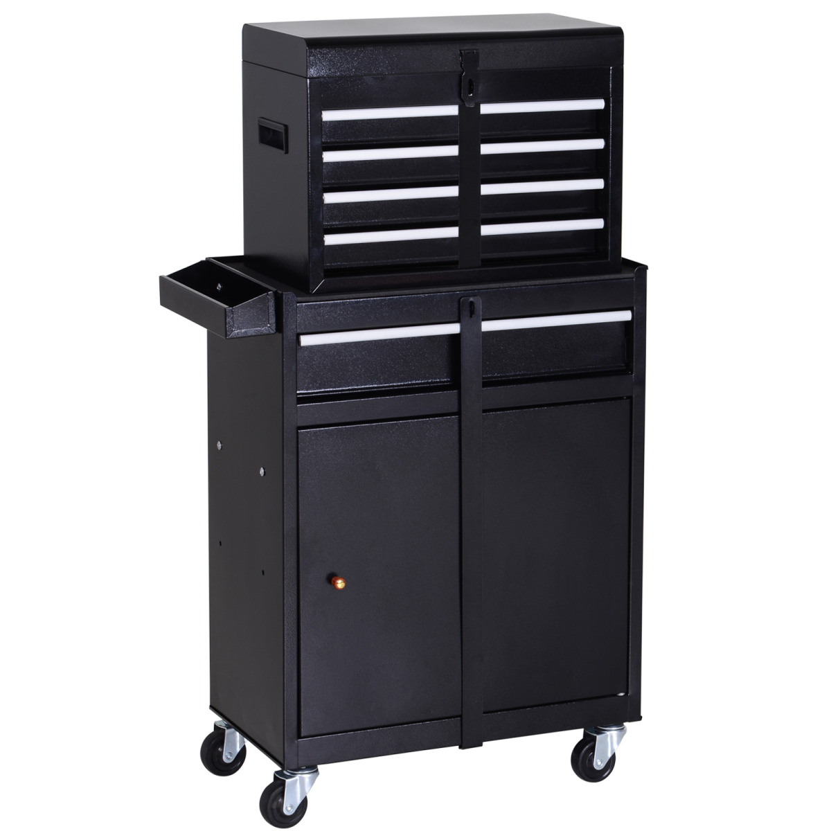 DURHAND Steel Rolling Tool Cabinet with 4 Drawers, Duo-Door Tool Chest on Wheels, Black