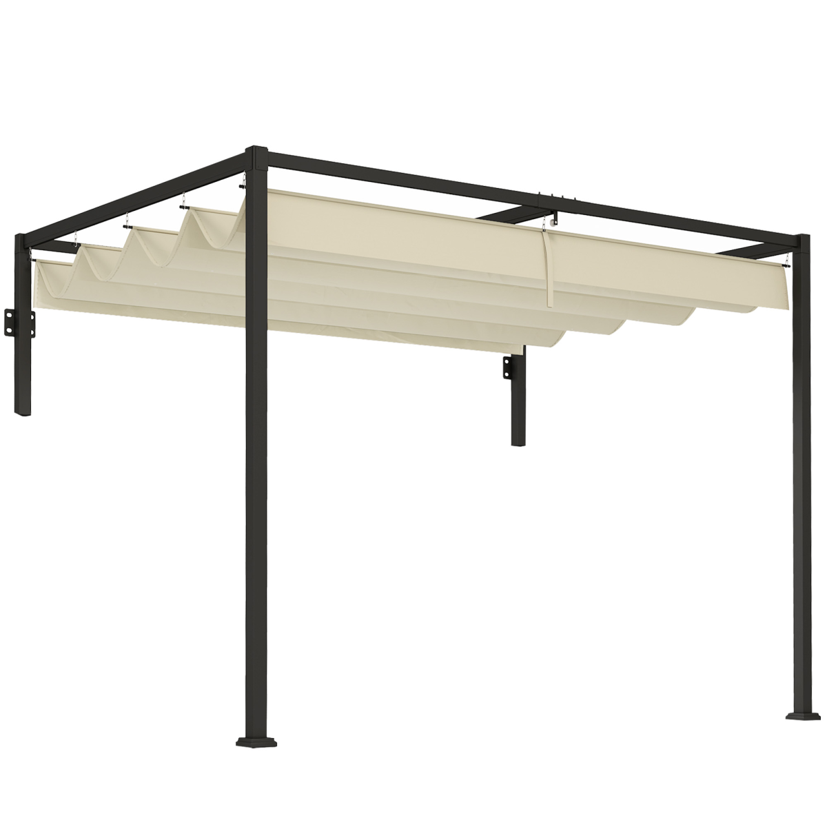 Outsunny 2 x 3 m Wall Mounted Pergola with Retractable Roof, Khaki