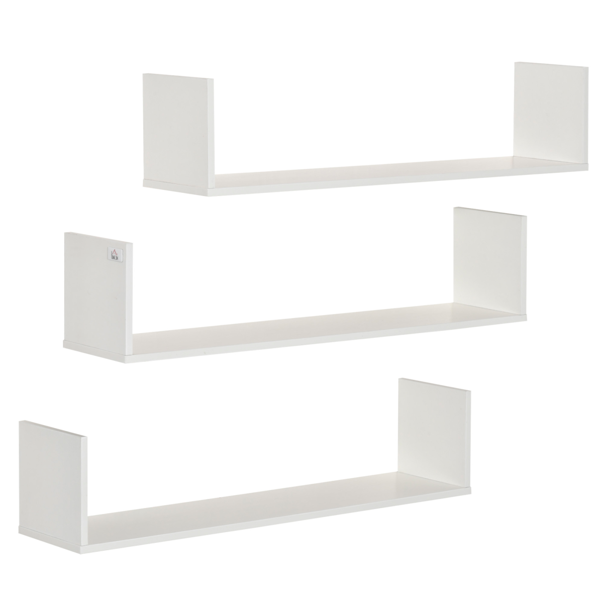 Set of 3 White Wooden Floating Wall Shelves Wall Mount Display Shelves
