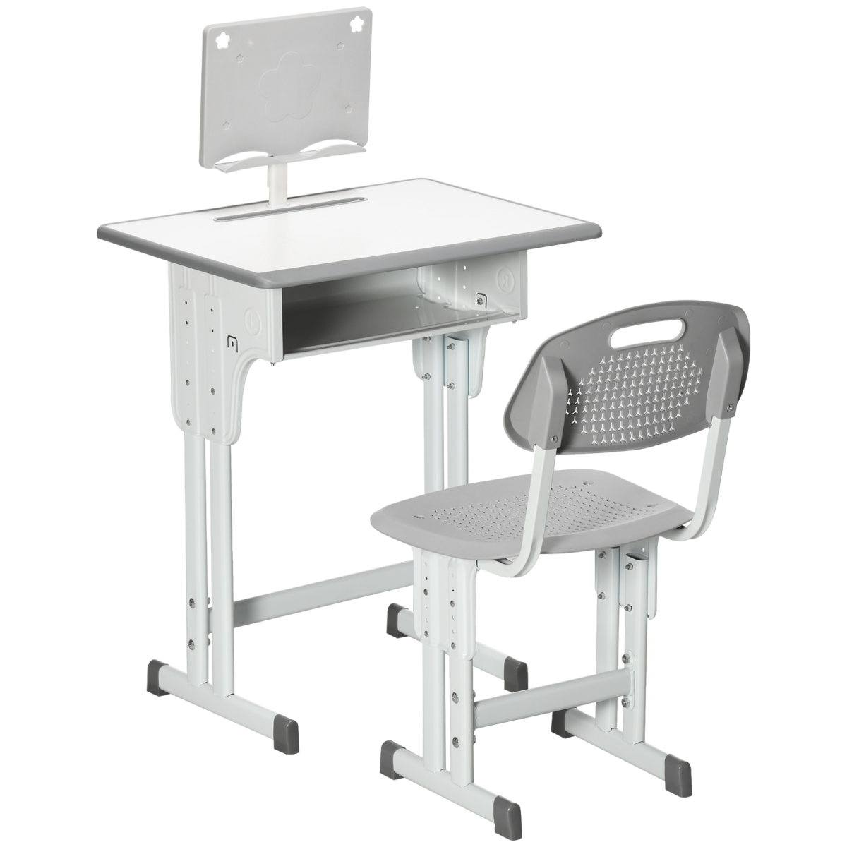 Adjustable Kids Desk and Chair Set with Book Stand - Grey
