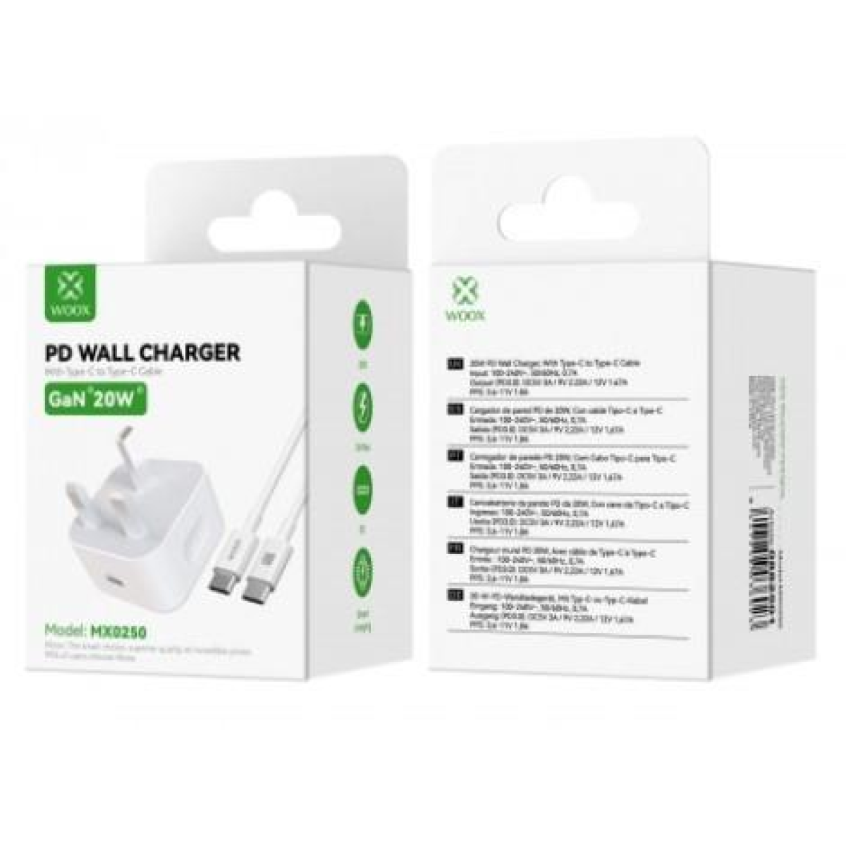 Woox MX0250 20W PD Home Charger, UK Plug, Dual USB, White