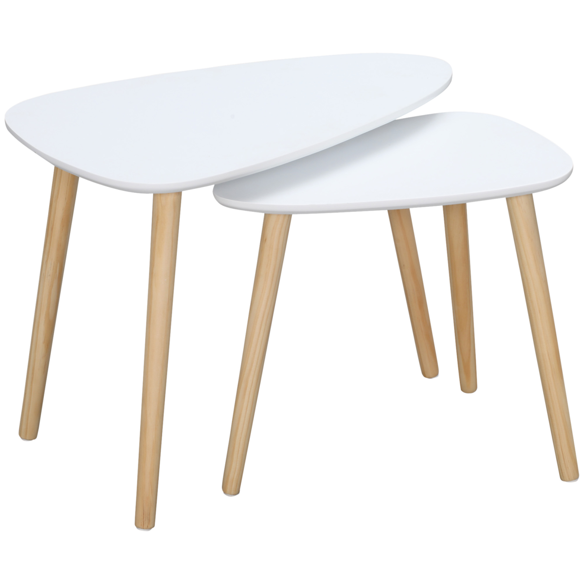 Set of 2 White Nesting Side Tables with Wooden Legs for Living Room