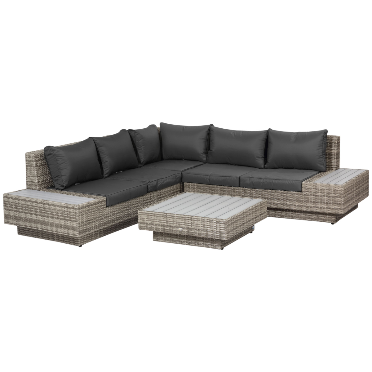 Outsunny 4-Piece 5-Seater Rattan Sectional Corner Sofa Table Set with Cushions - Light Grey