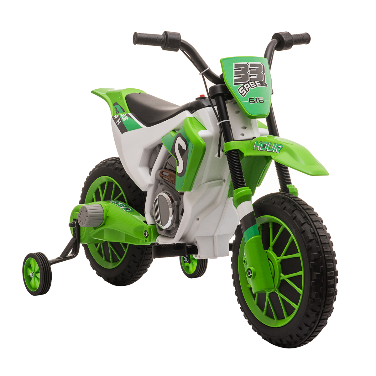 HOMCOM 12V Kids Electric Motorbike Ride-On Motorcycle with Training Wheels, 2 Speeds, Green