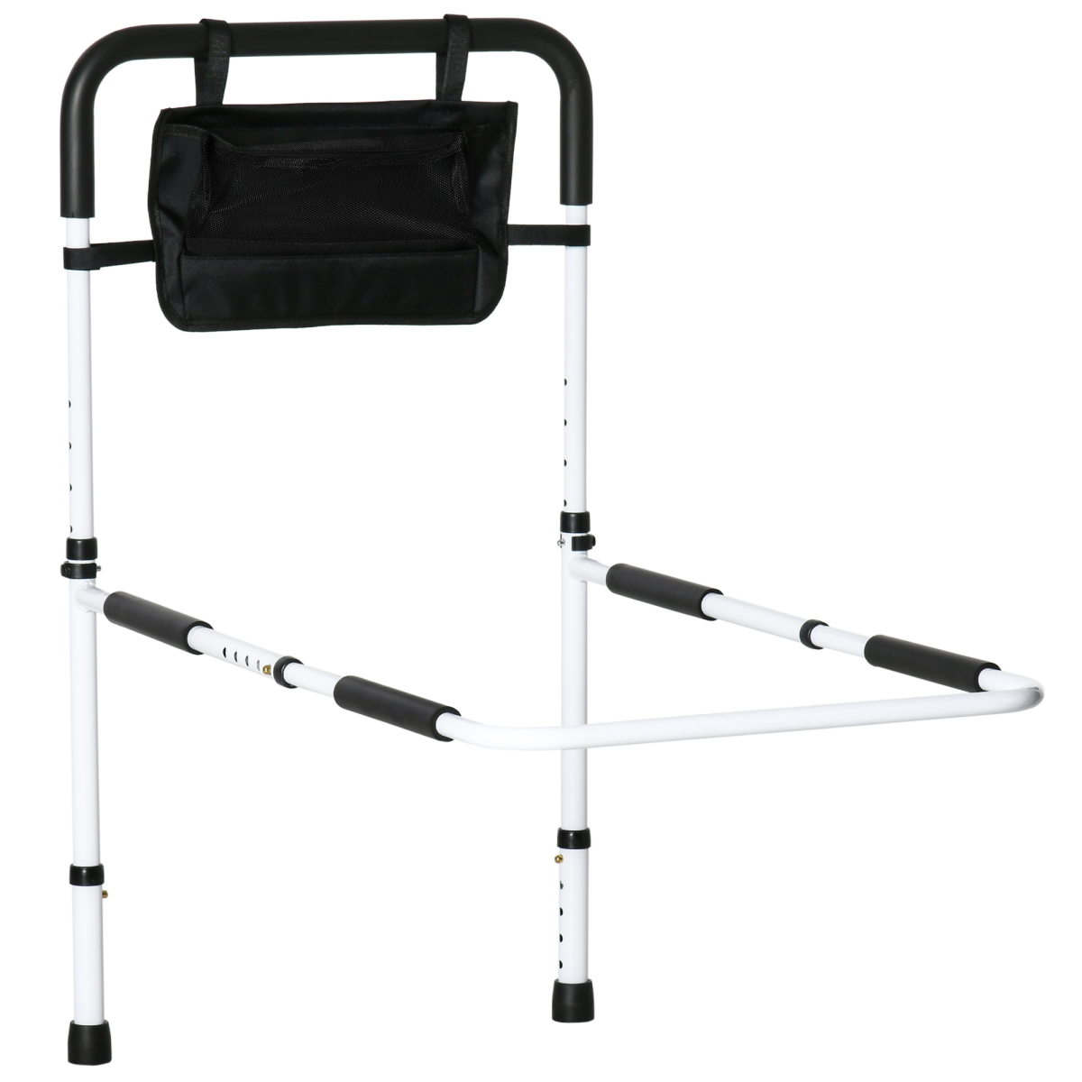 HOMCOM Adjustable Bed Assist Rail Grab Bar with Side Pocket, Steel Frame, White