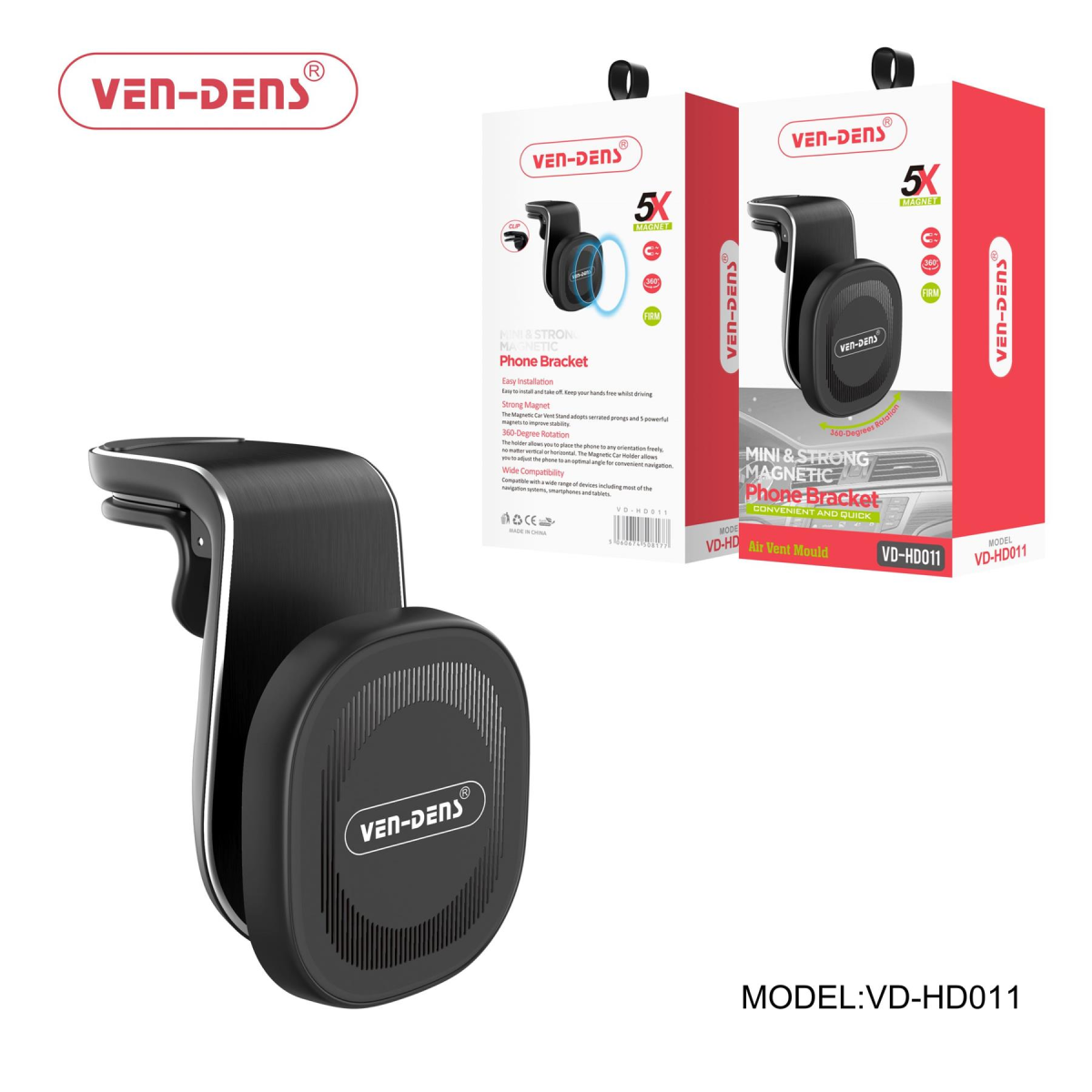 Ven-Dens Magnetic Car Phone Holder Clip Type 360-Degree Rotating Vent Mount