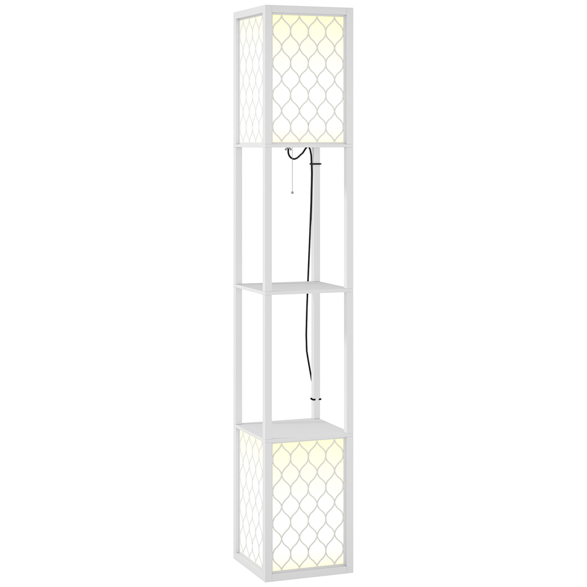 HOMCOM Modern 2-Light Floor Lamp with Shelves, White