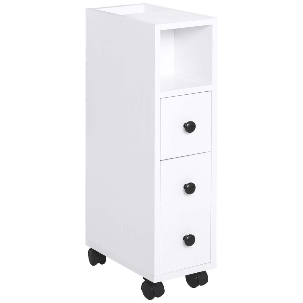 Slimline White Bathroom Storage Unit with 2 Drawers and Wheels