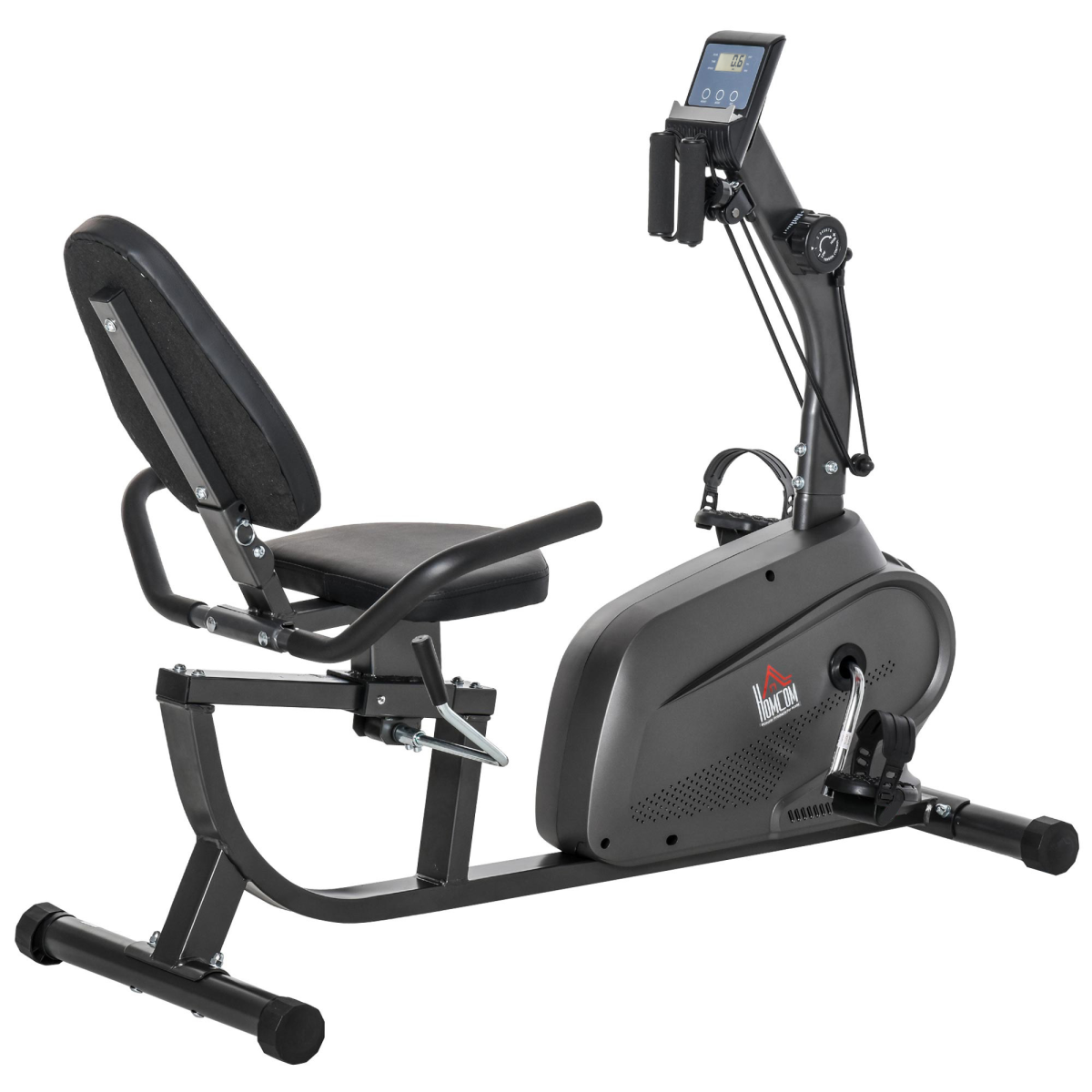 HOMCOM Recumbent Exercise Bike with LCD Monitor, 8 Resistance Levels, Adjustable Seat, Elastic Arm Ropes