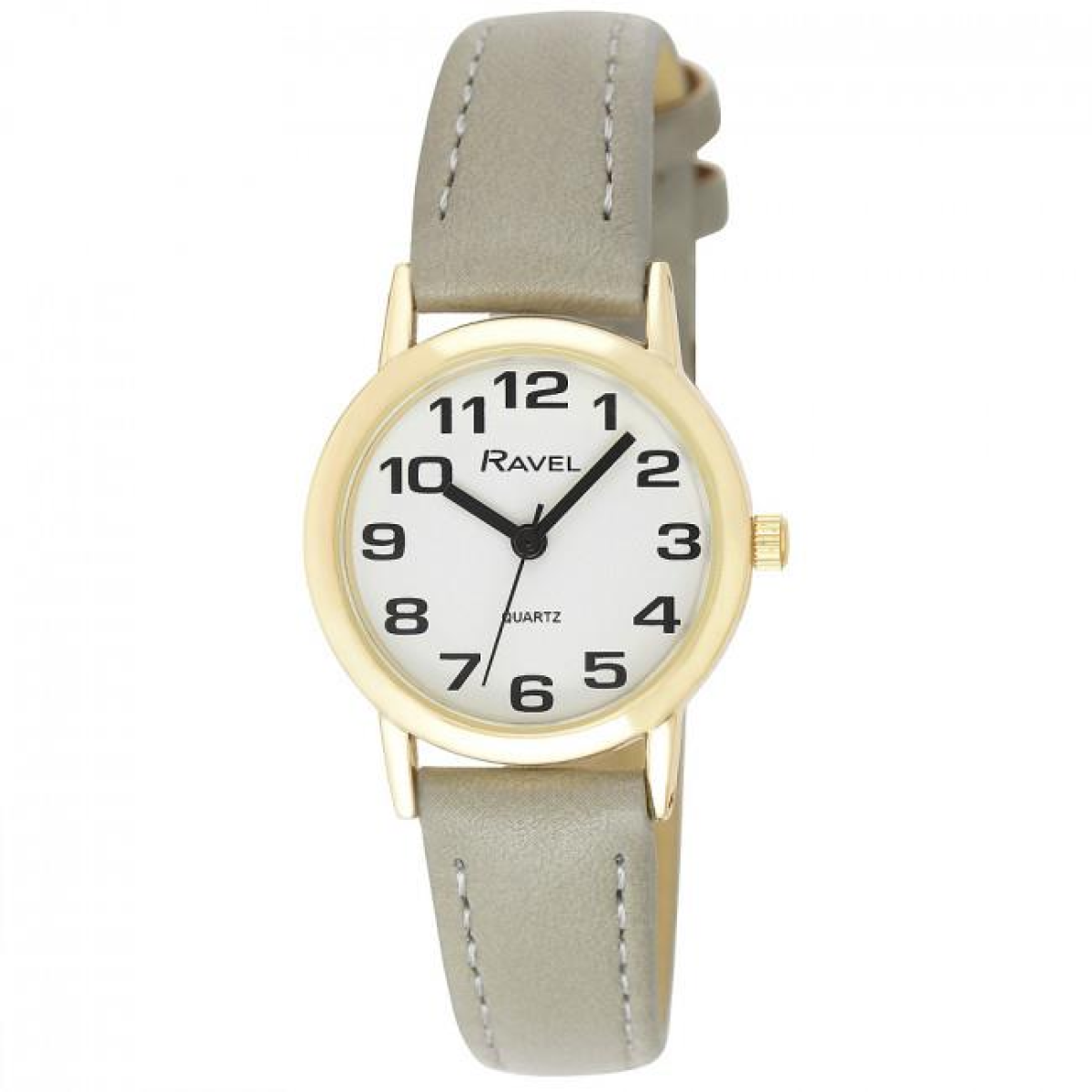 Ravel Ladies Easy Read White Dial Grey Faux Leather Strap Quartz Watch