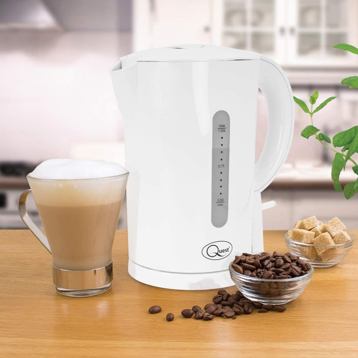 Quest 1L Cordless Jug Kettle with Overheat Protection and Cord Storage - White