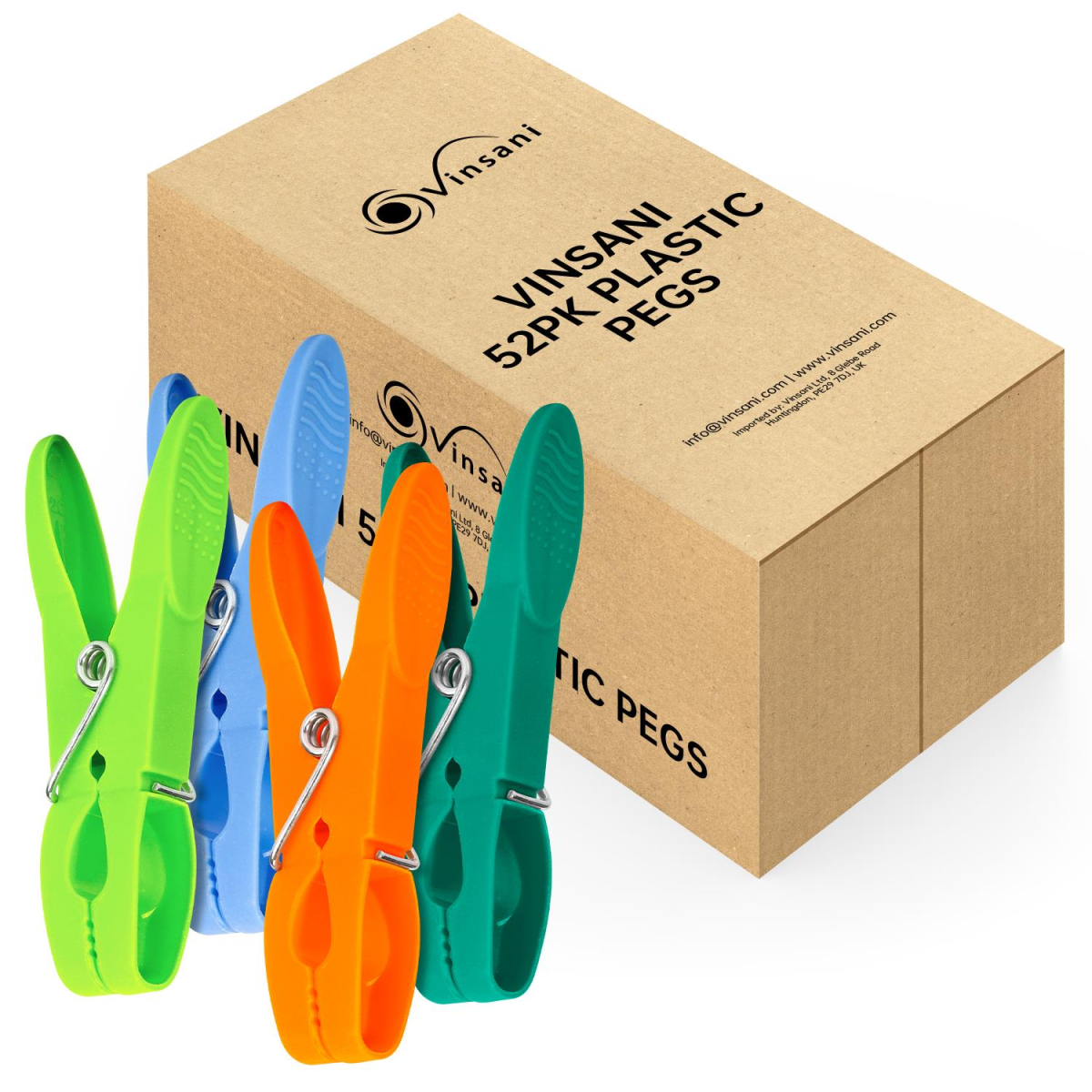 Vinsani 52 Pack Plastic Clothes Pegs, Multicoloured Washing Pegs