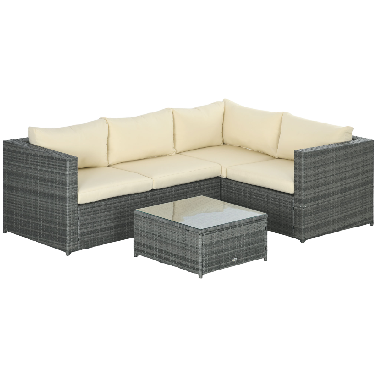 Outsunny 3-Piece Rattan Corner Sofa Set with Coffee Table and Cushions Garden Furniture