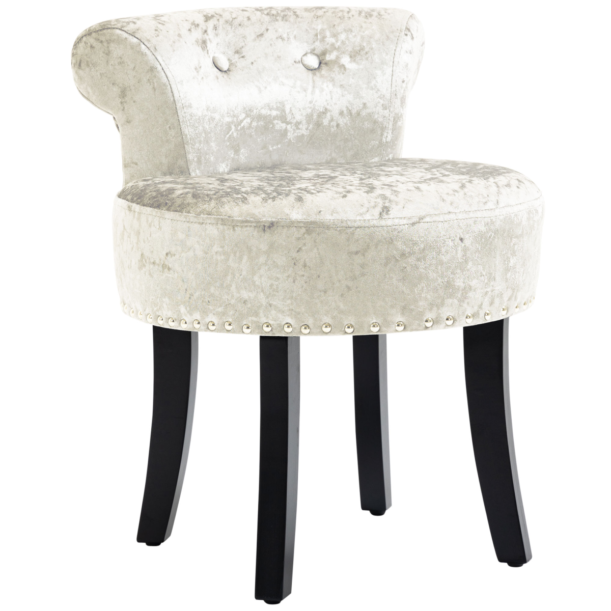 HOMCOM Beige Vanity Stool with Backrest, Rubberwood Legs