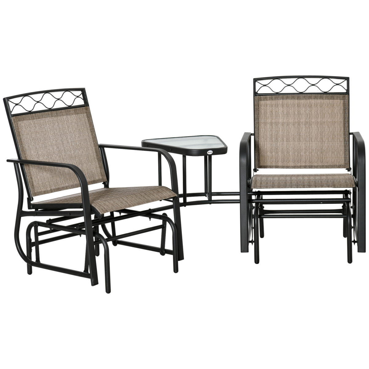 Outsunny 2 Seater Patio Rocking Chairs Set with Tempered Glass Table, Brown