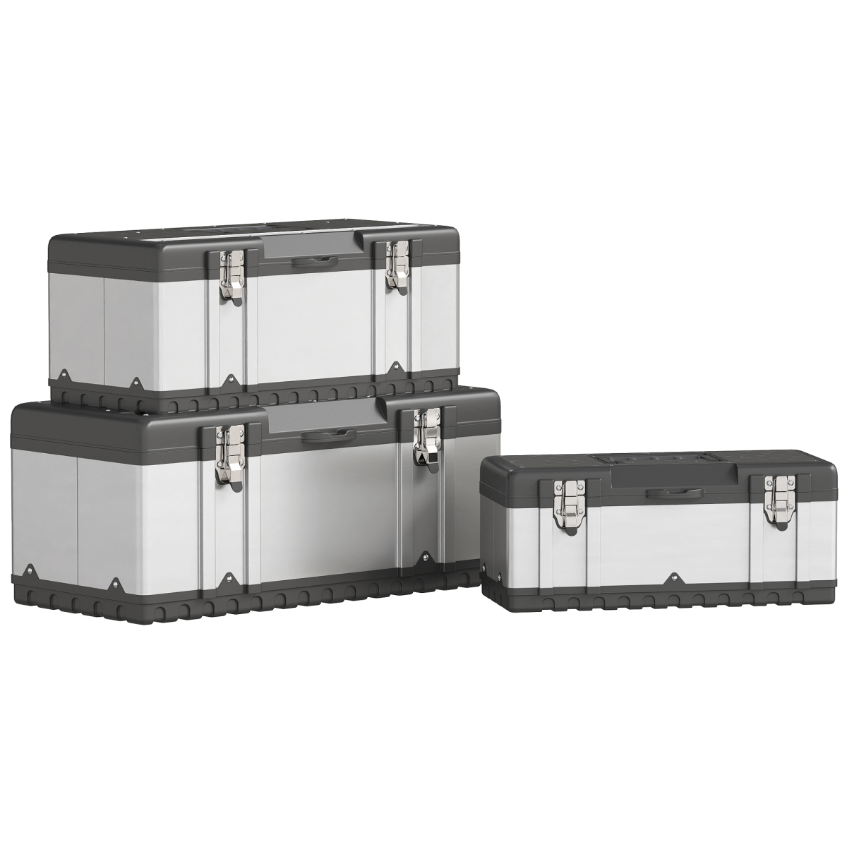 HOMCOM 3-Piece Stainless Steel Tool Box Set with Trays