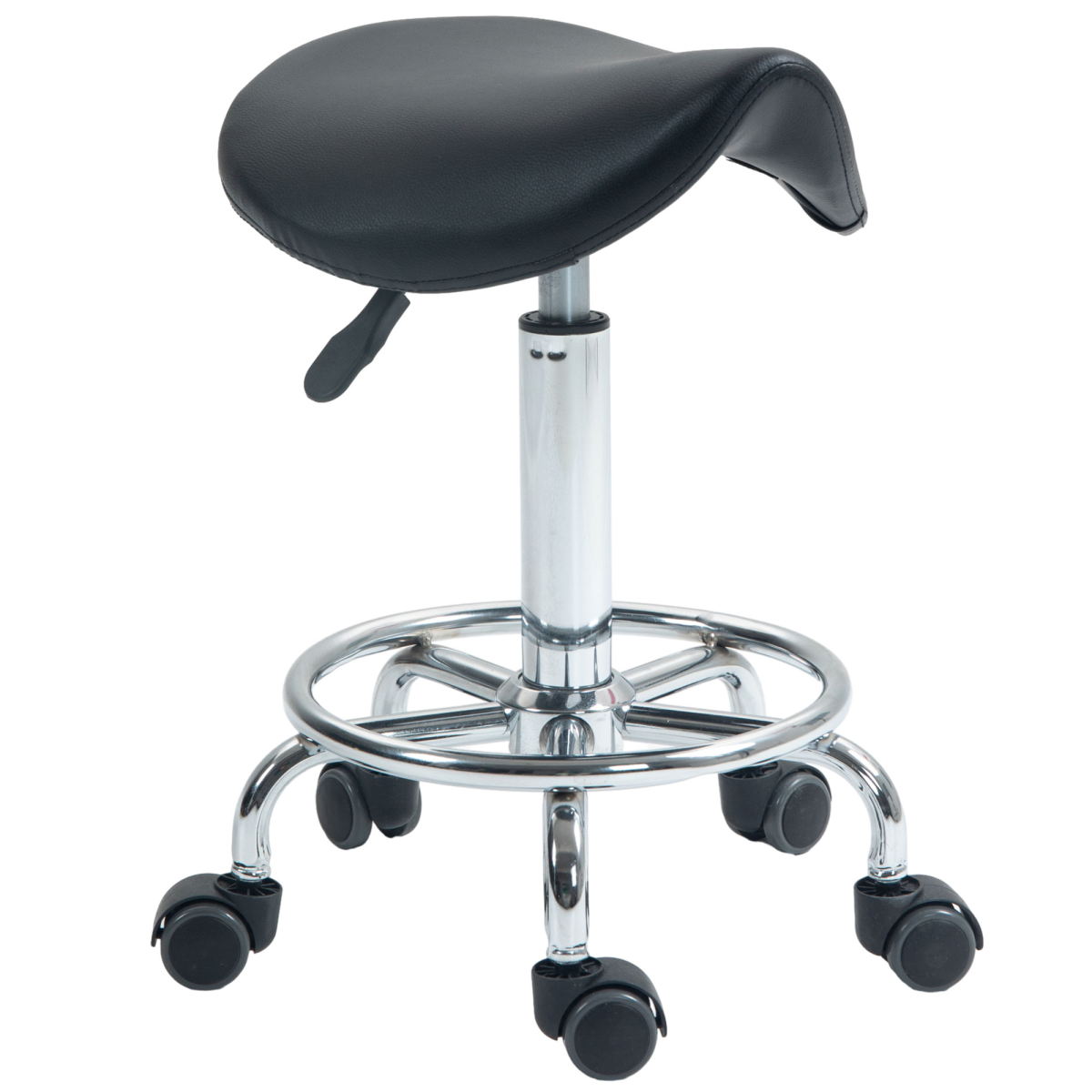 HOMCOM Adjustable Saddle Stool with Rolling Castors, Black
