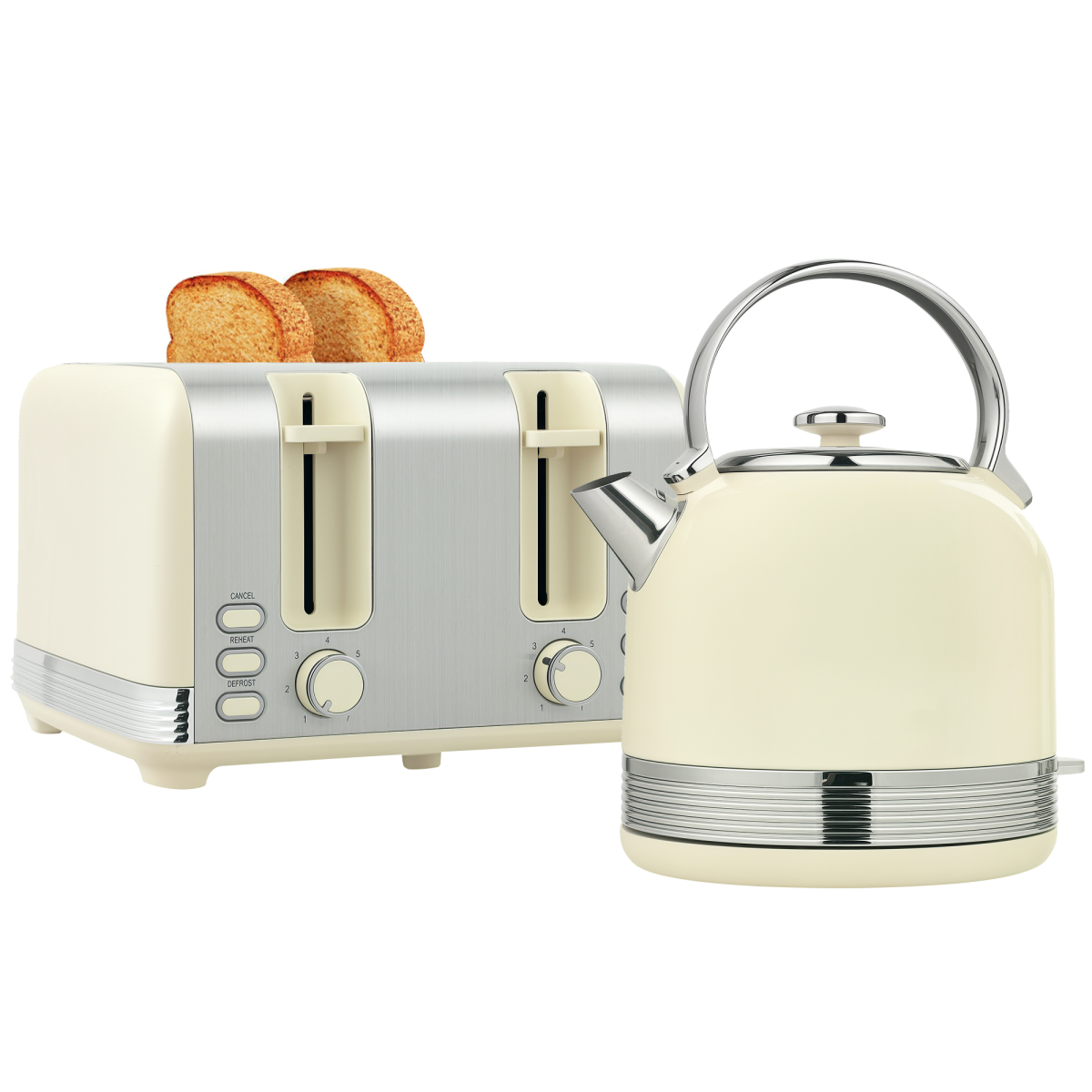 HOMCOM Cream 1.7L 3000W Electric Kettle & 4-Slice Toaster Set