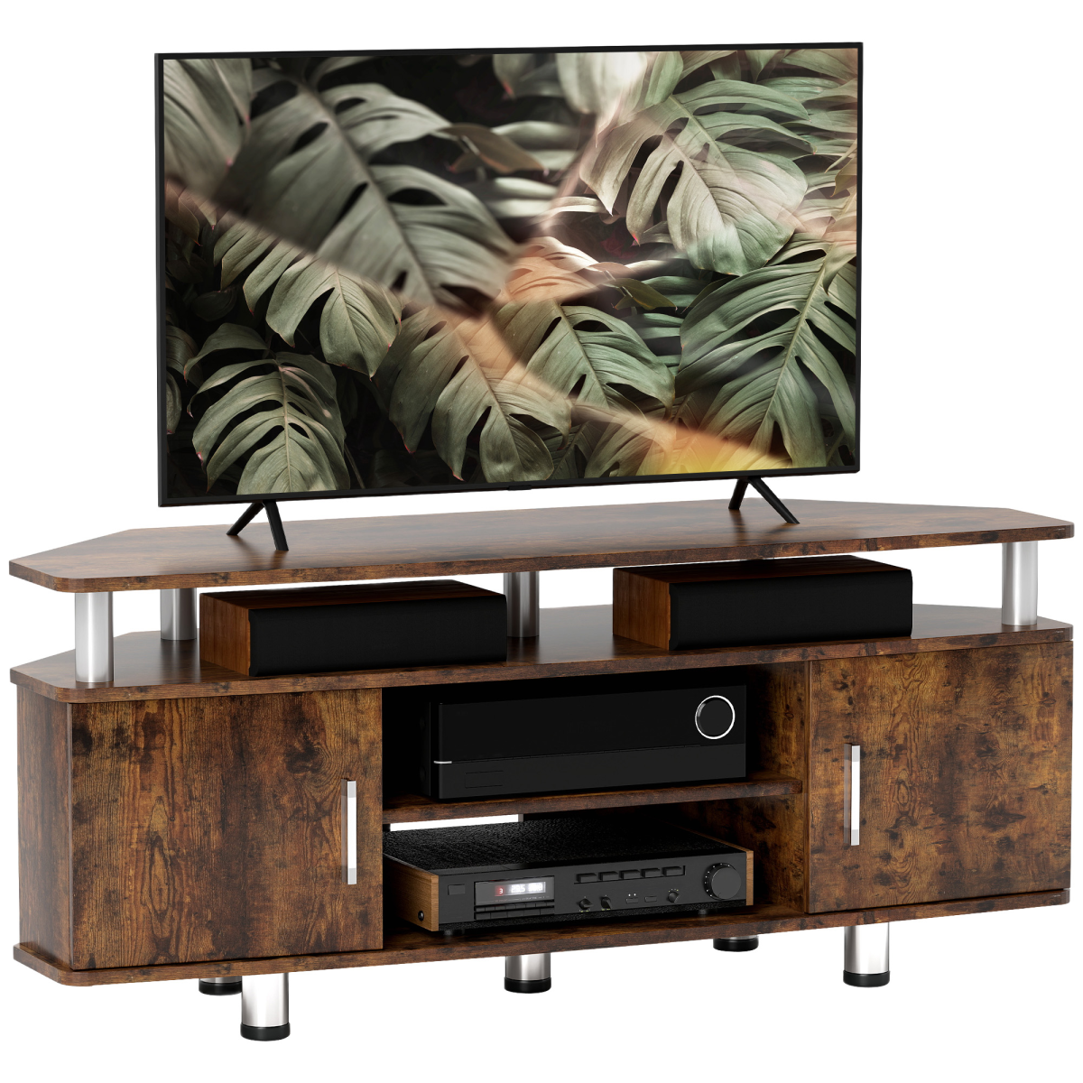 HOMCOM Rustic Brown TV Unit Cabinet with 2 Cupboards & Shelves