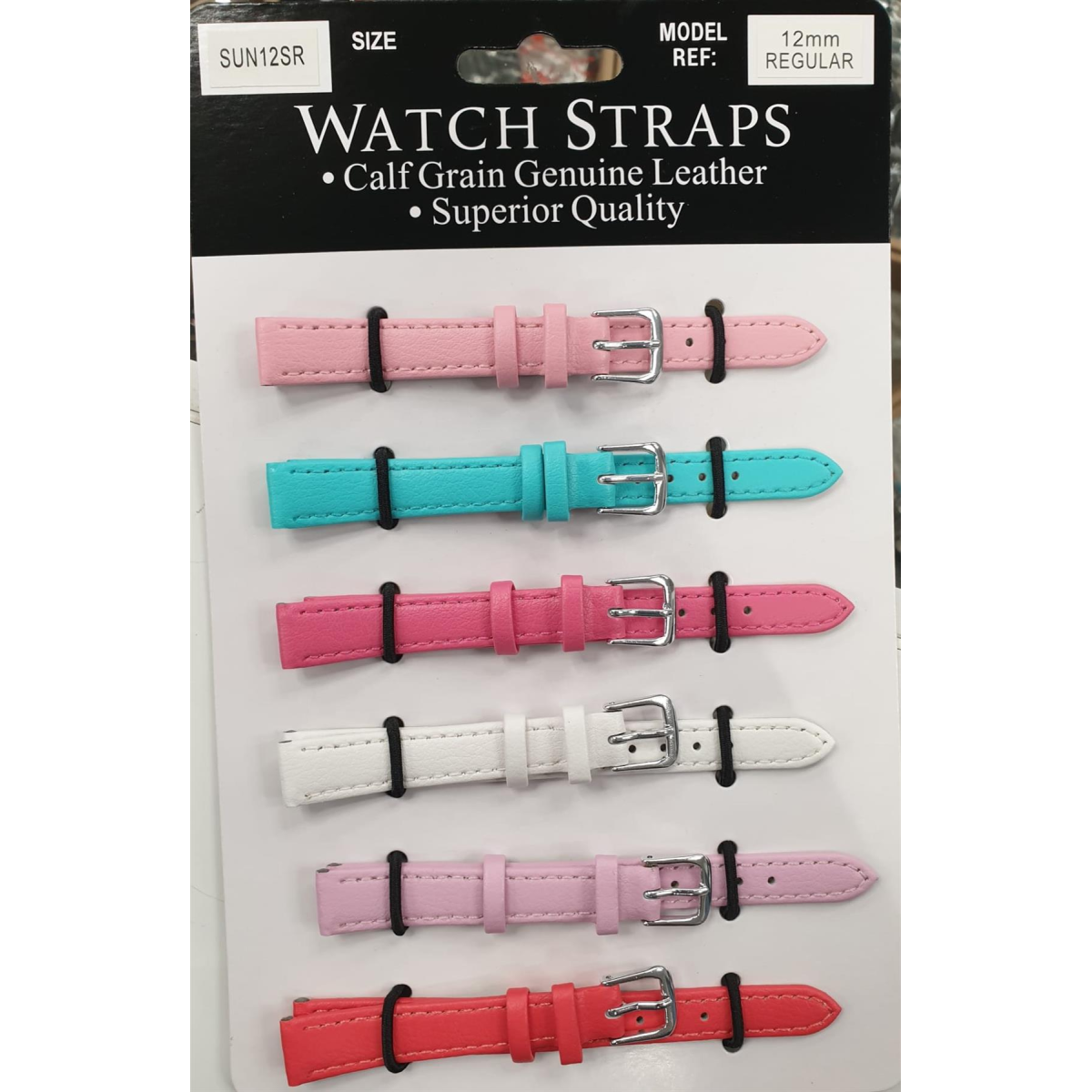 SUNSR Sun Mixed Colour Calf Leather Watch Straps, Regular Card of 6, Silver Buckle