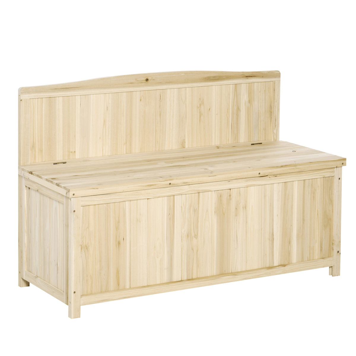 Outsunny Wooden Garden Storage Bench, Ergonomic Outdoor Seating for 2 People, 250kg Max Load, Fir Wood with Varnished Finish