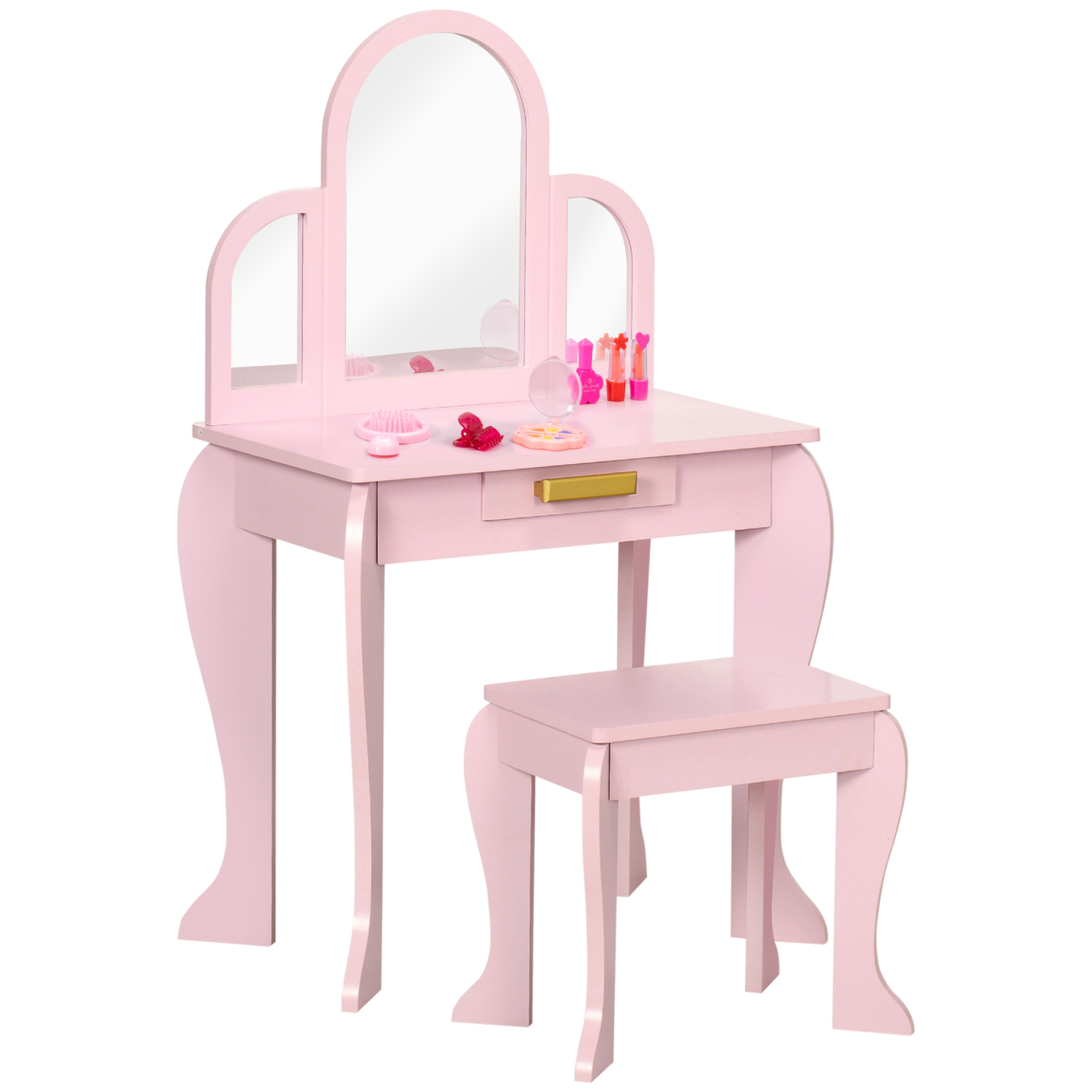 Kids Dressing Table and Stool Set with Mirror and Drawer, Ages 3-6 Years