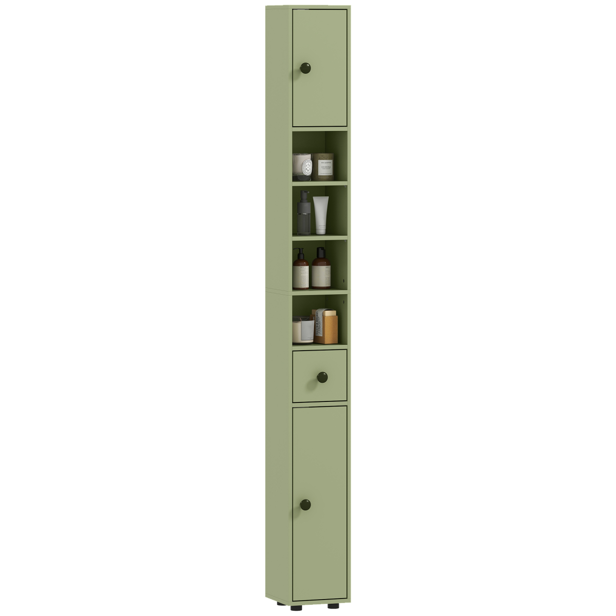 kleankin Slim Bathroom Storage Cabinet with Drawer & Open Shelves, Green