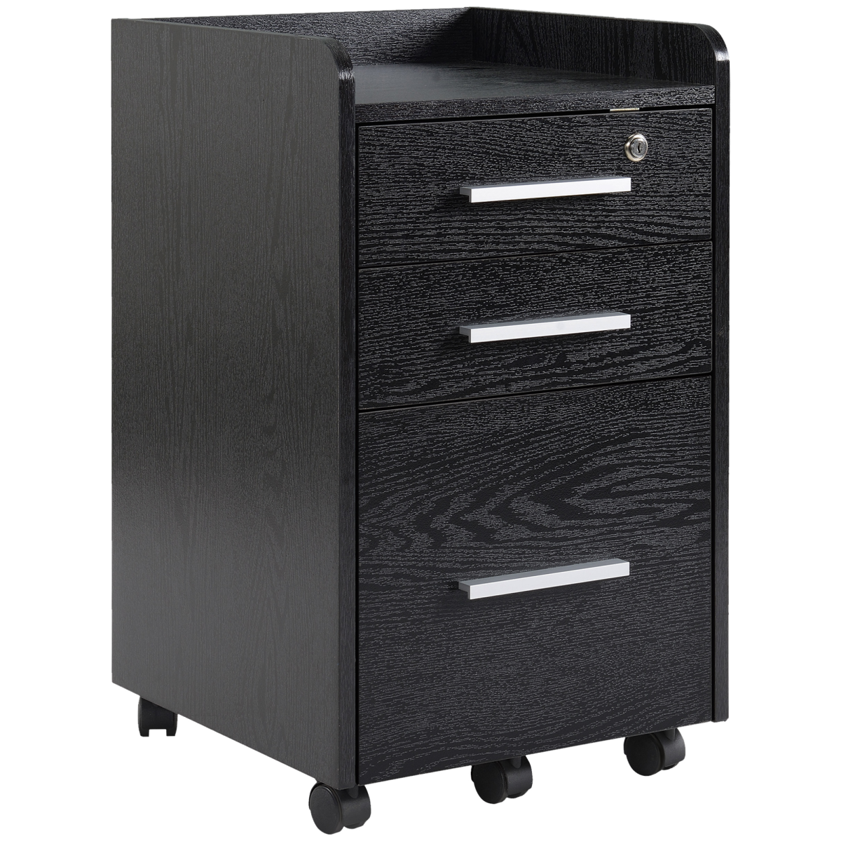 HOMCOM Compact Black Office Storage Cart with Wheels, 3 Drawers