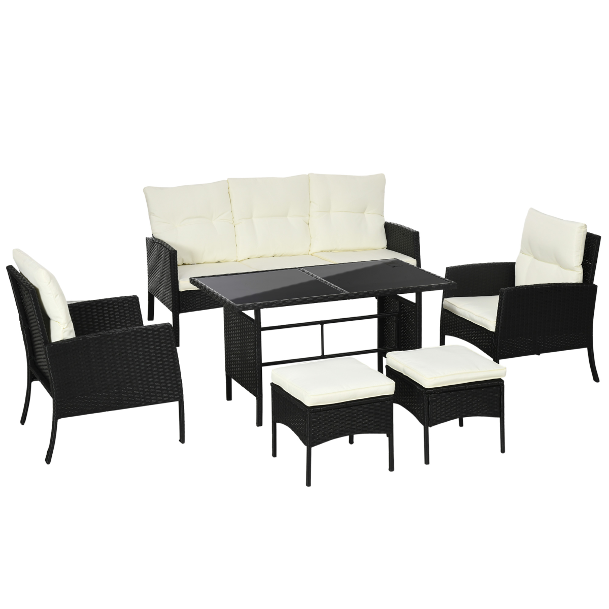 Outsunny 6-Piece Rattan Garden Sofa Set with Table, Armchairs & Footstools