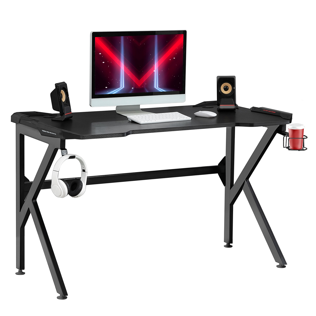 HOMCOM Gaming Desk with Steel Frame, Cup Holder & Headphone Hook