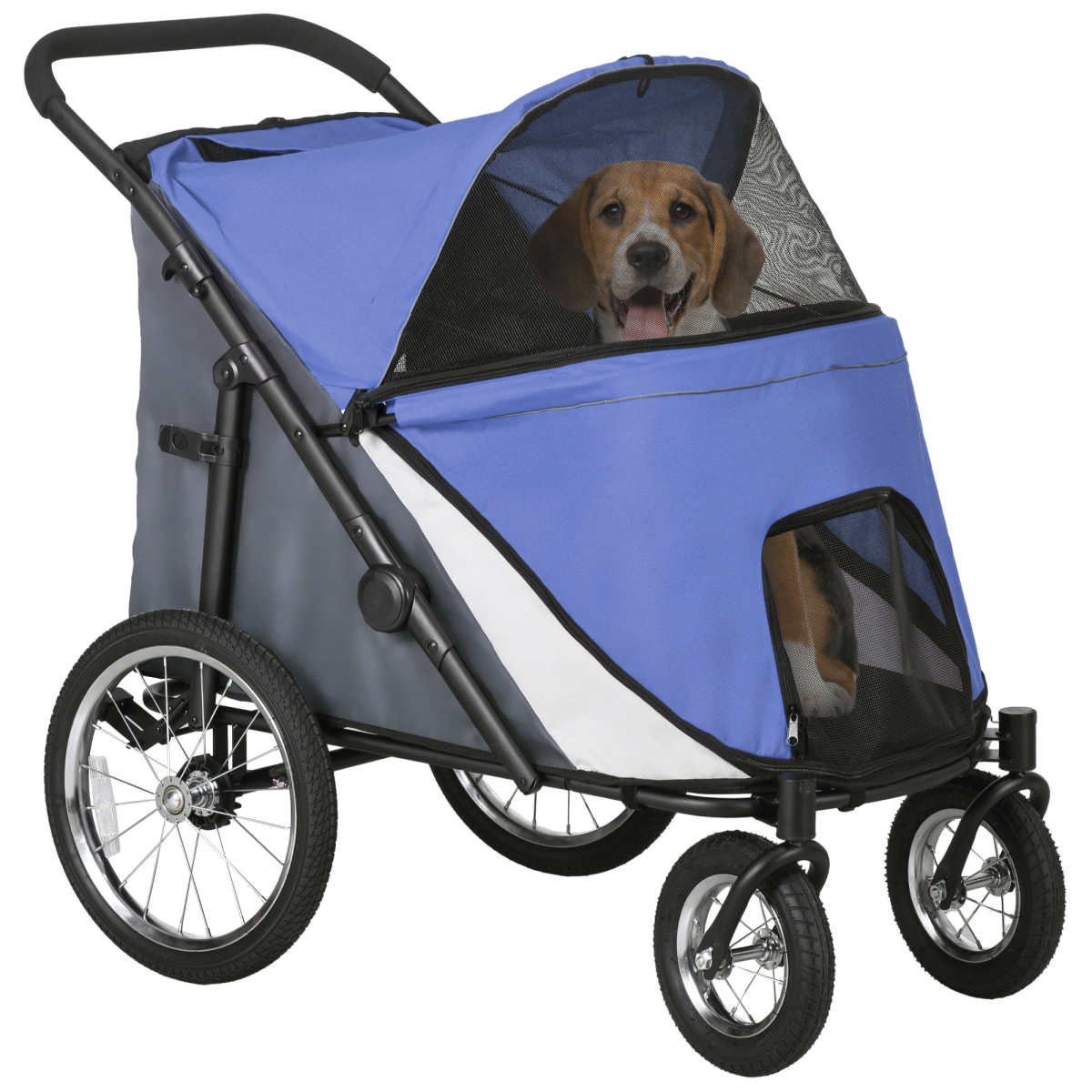 PawHut Foldable Large Dog Stroller with Cushion, Blue