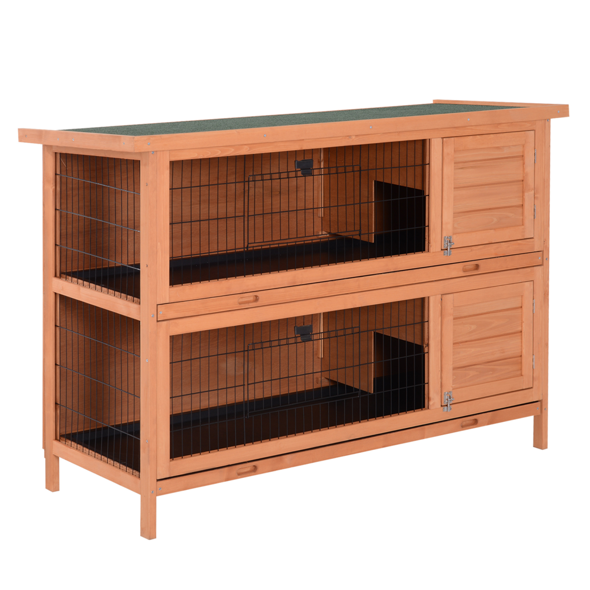 PawHut Outdoor Two-Tier Rabbit Hutch for Two Rabbits with Removable Trays and Divider