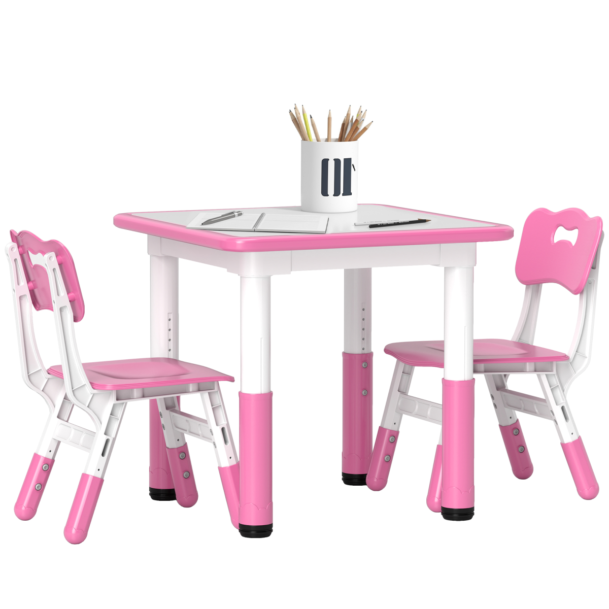 AIYAPLAY 3-Piece Adjustable Kids Table and Chair Set, Pink