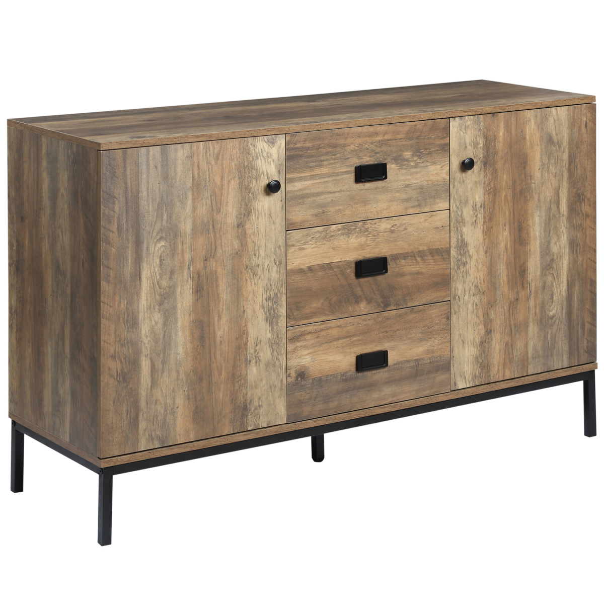 HOMCOM Industrial Sideboard Storage Cabinet with 2 Cabinets, 3 Drawers, Distressed Brown