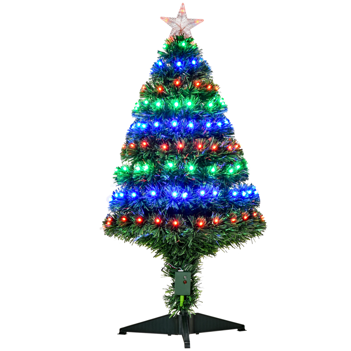 3ft Pre-Lit Artificial Christmas Tree with Multi-Coloured Fiber Optic LED Lights Green