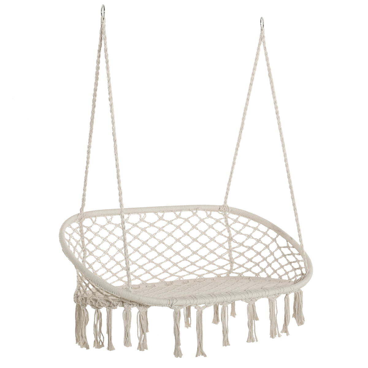 Outsunny Hanging Hammock Chair, Cotton Rope Macrame Swing with Metal Frame, Large 2-Seater, Cream White