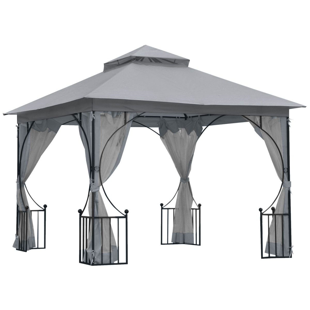 3x3m Outdoor Gazebo with Mesh Sidewalls, Light Grey