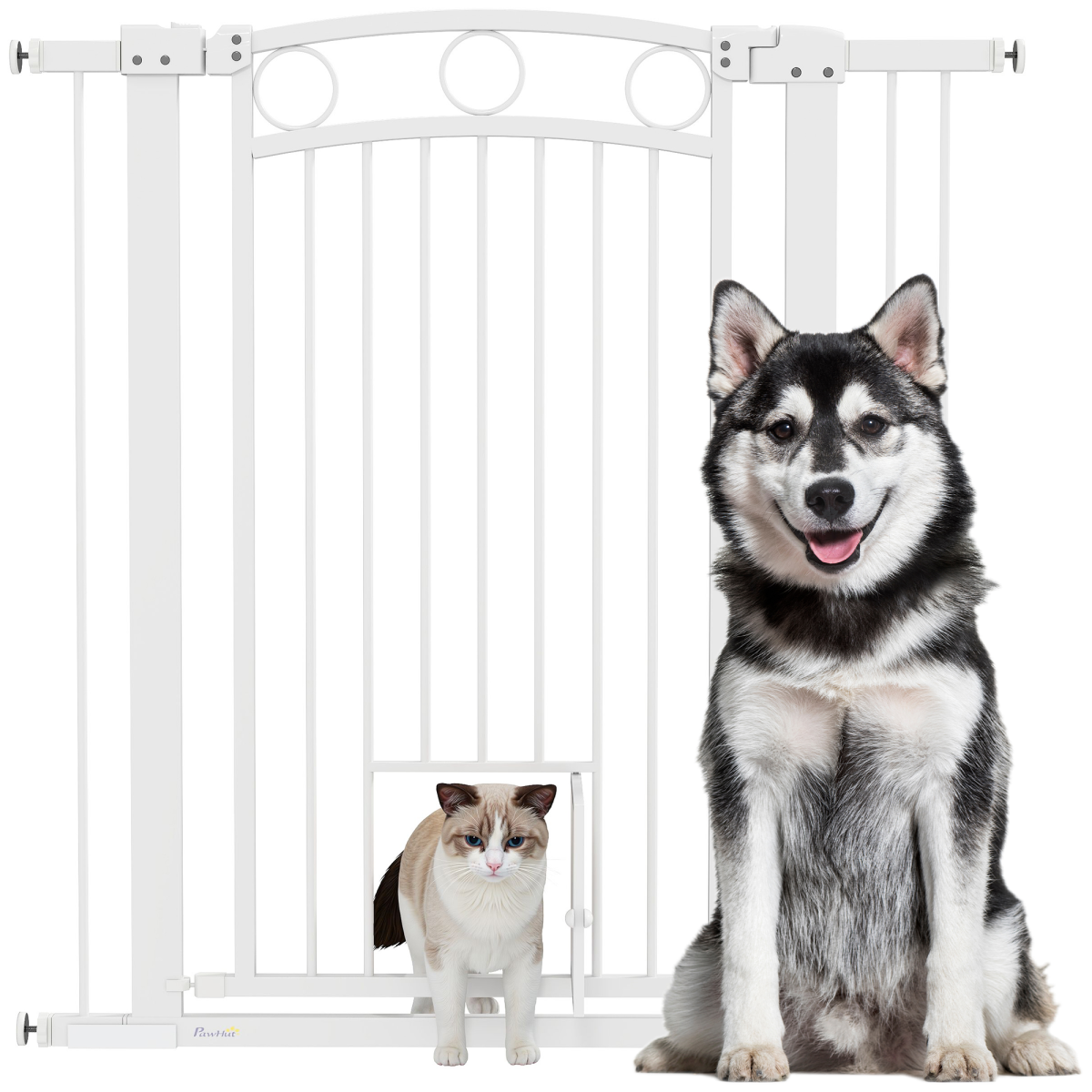 PawHut Adjustable Stair Gate with Cat Door, 76-104cm Wide, 106cm Tall