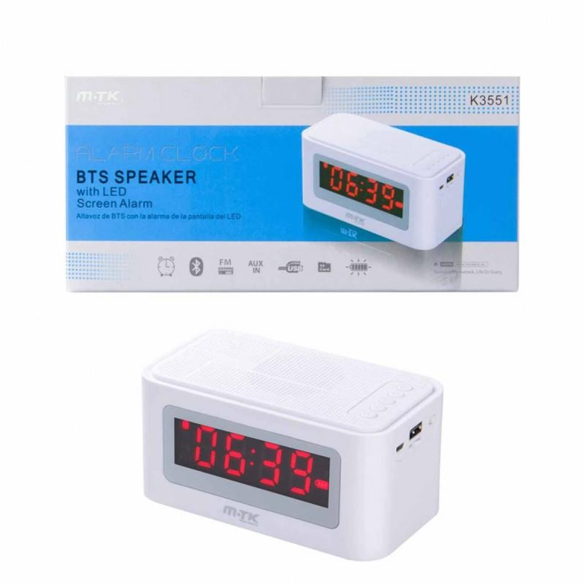 Woox Bluetooth Speaker with LED Screen Alarm, 3W, FM/SD Card/USB