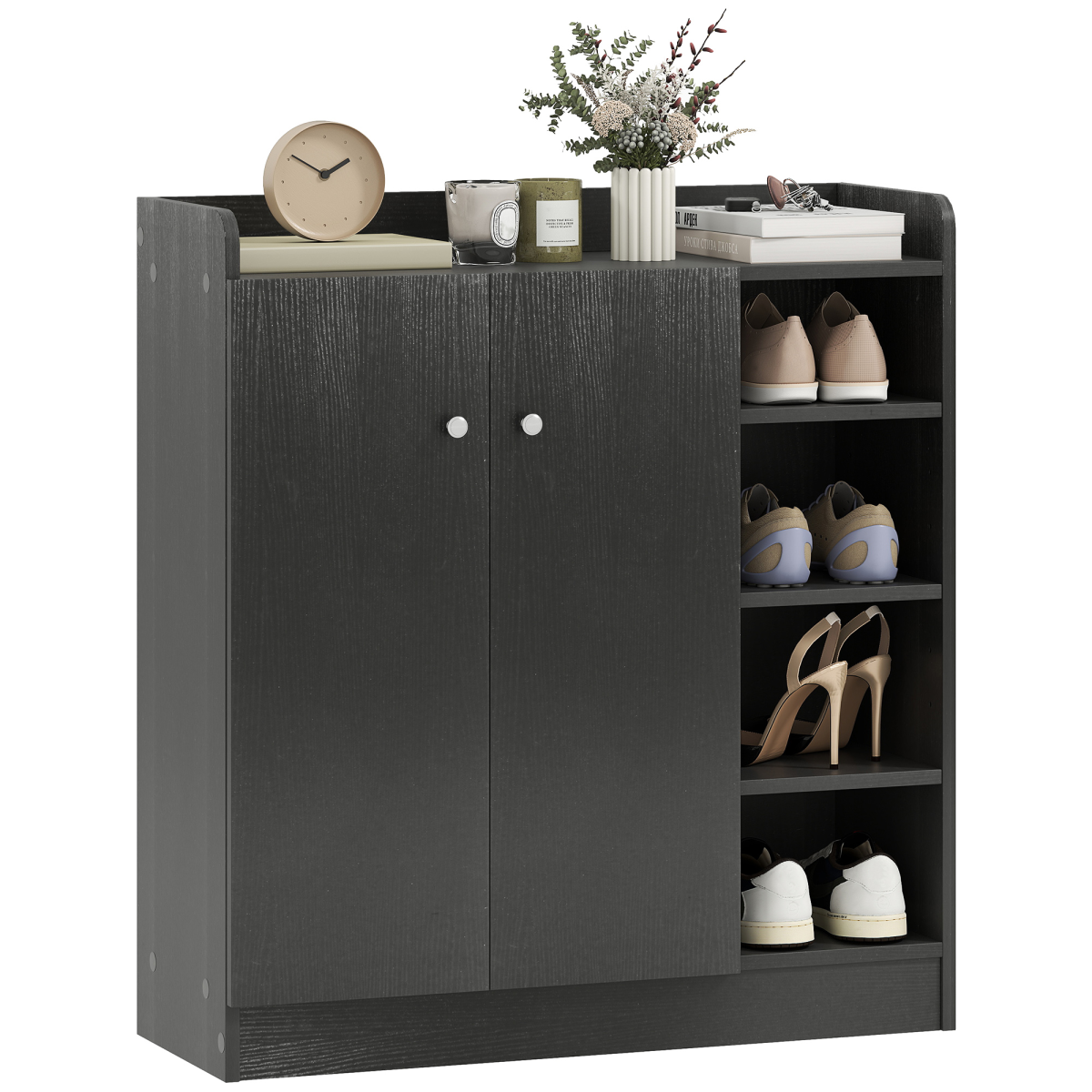 HOMCOM 4-Tier Shoe Storage Cabinet with Adjustable Shelves, Black