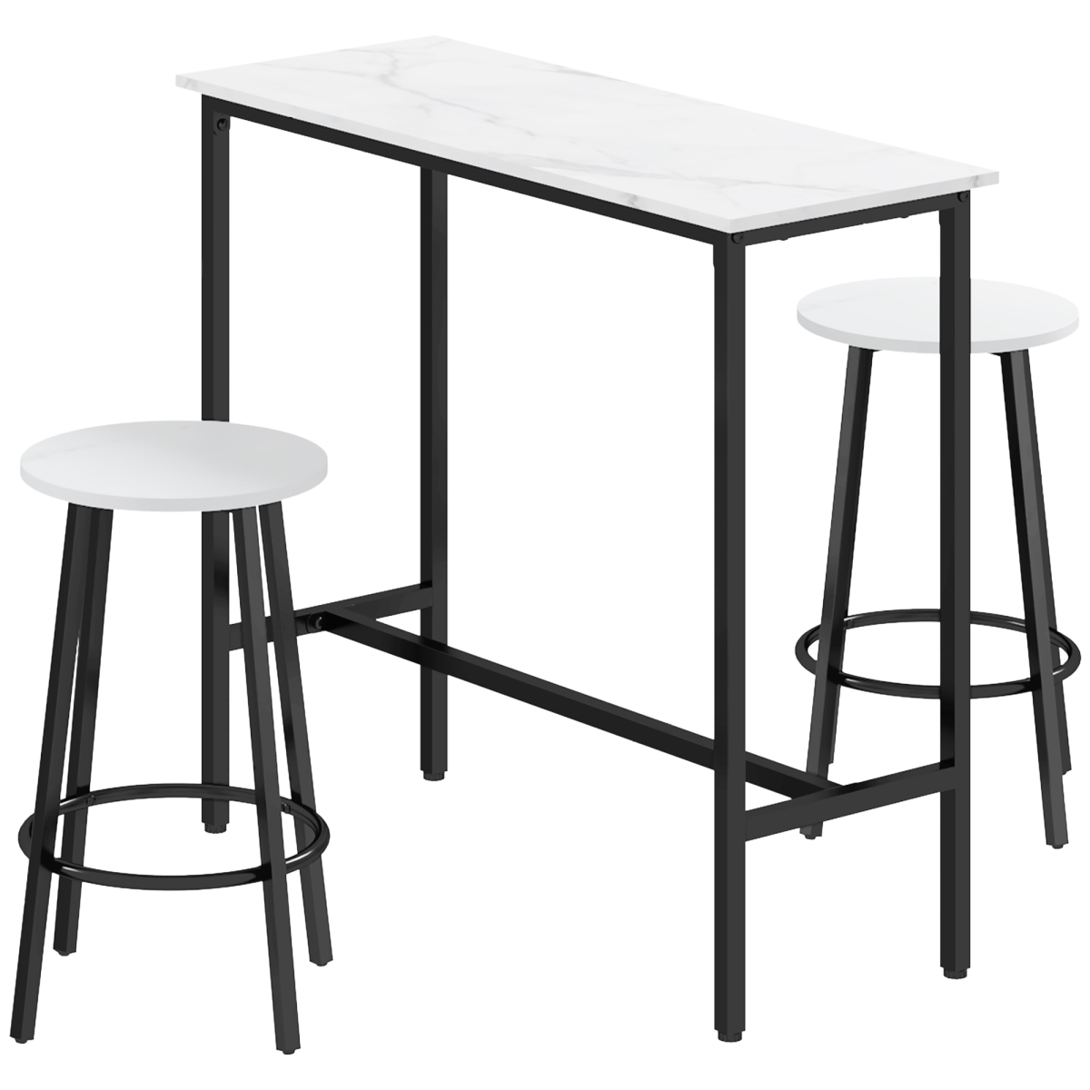 HOMCOM 3-Piece Bar Table Set for 2, Steel Frame, Footrest, White