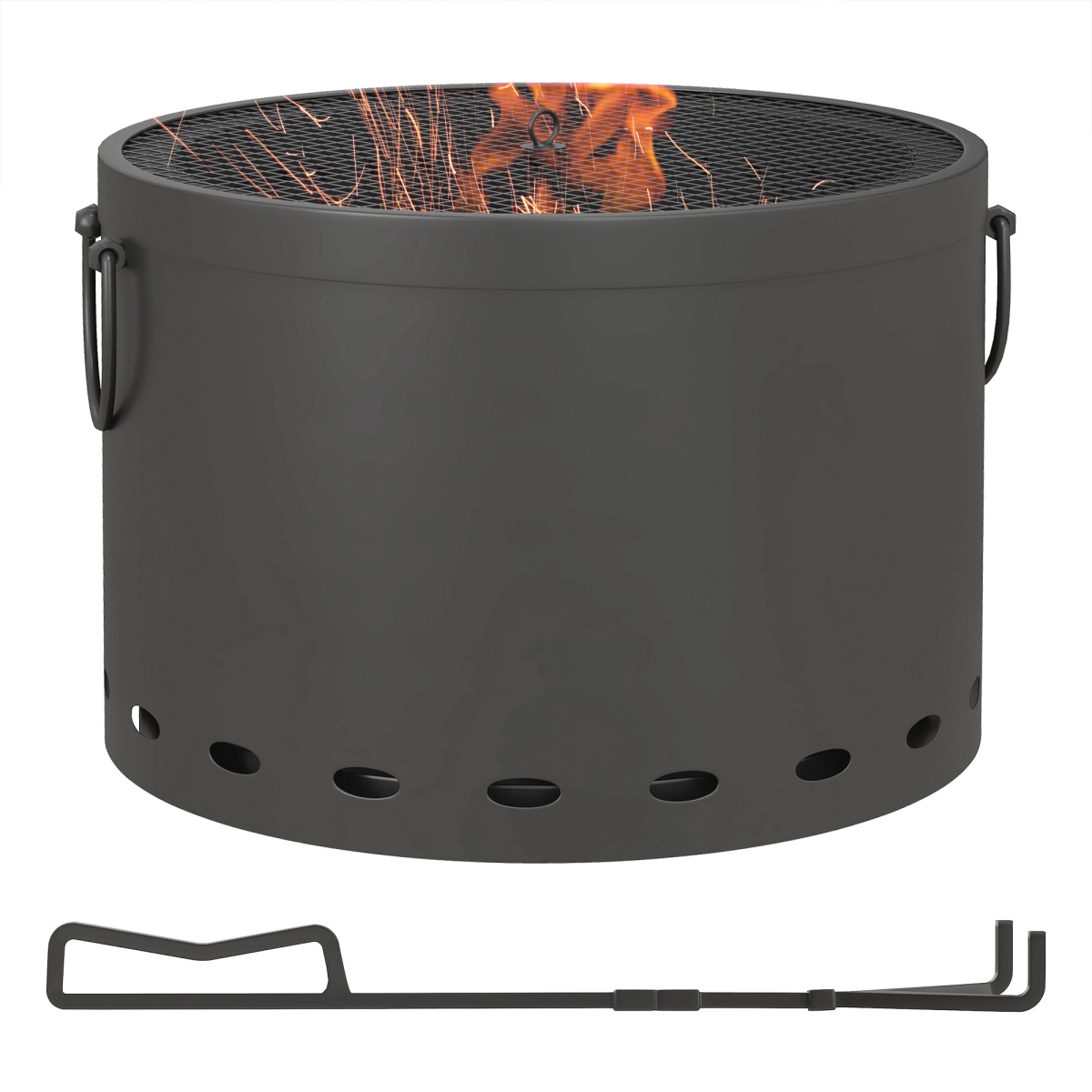 Outsunny 38cm Smokeless Wood Burning Metal Fire Pit, Dark Grey